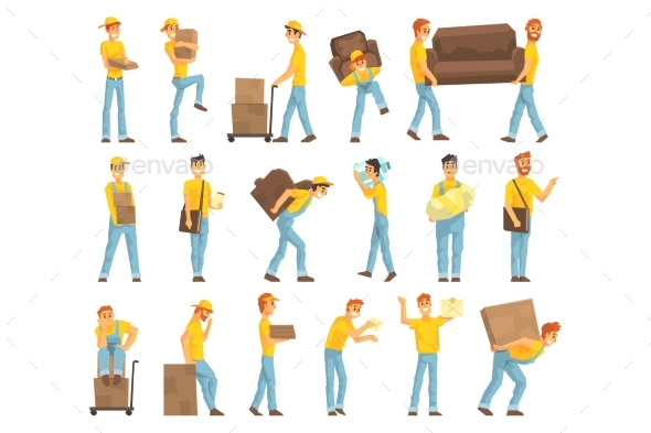 Delivery and Moving Company Employees Carrying - People Characters