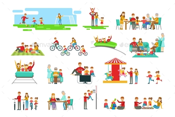 Family Having Good Time Together Set - People Characters
