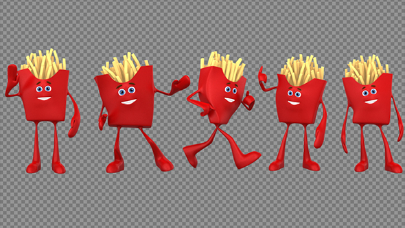 French Fries Mascot - Funny Cartoon Fast Food Character (5-Pack)