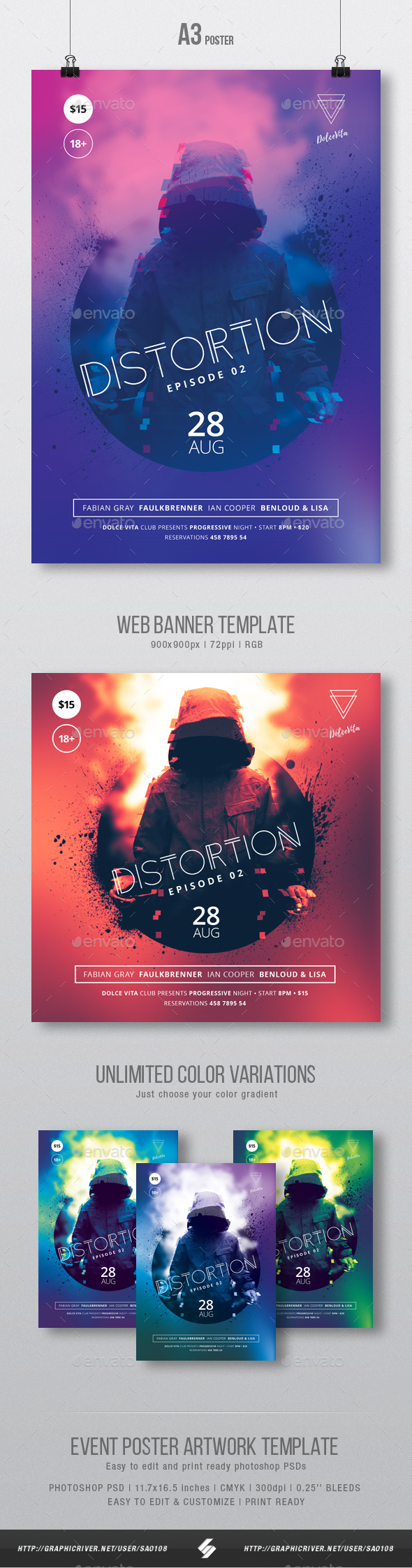 Distortion 2 - Underground Party Flyer / Poster Template A3 - Clubs & Parties Events