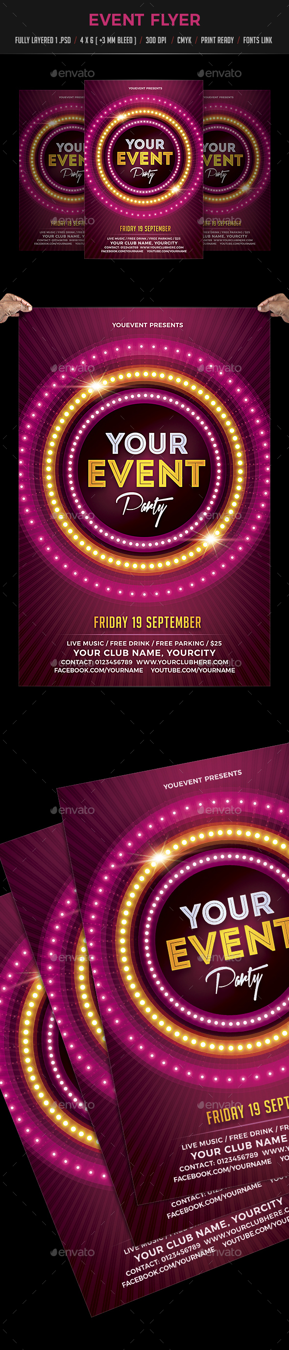 Event / Night / Neon Party Flyer - Flyers Print Templates