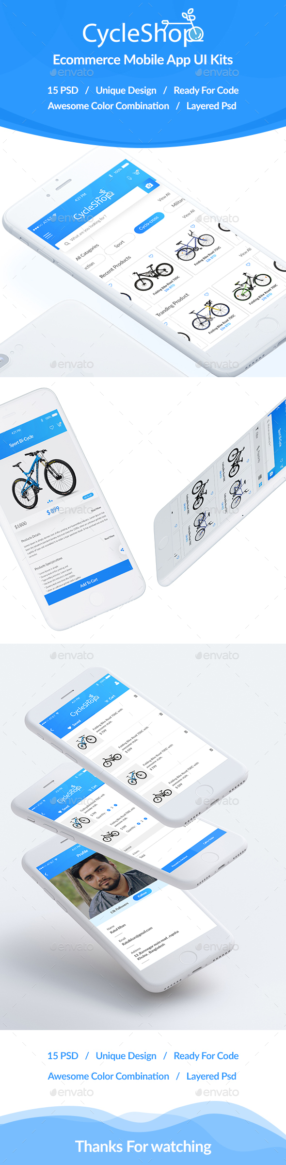 CycleShop - Ecommerce App Psd UI Kits - User Interfaces Web Elements