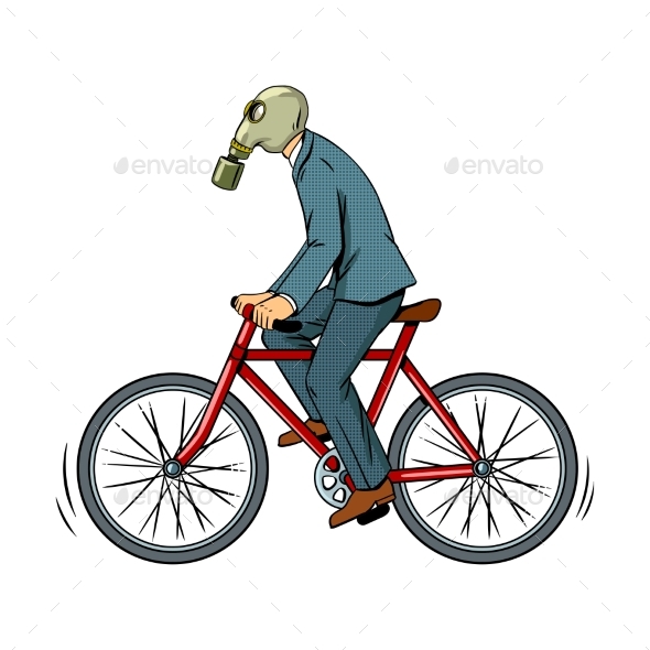 Cycling with Bad Ecology Pop Art Vector - People Characters