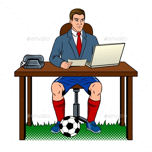 Businessman Soccer Pop Art Vector Illustration - People Characters