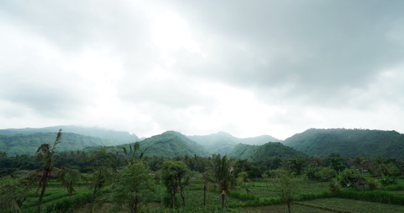 Rain Clouds Over A Mountain, Tropical Landscape, Bali Indonesia