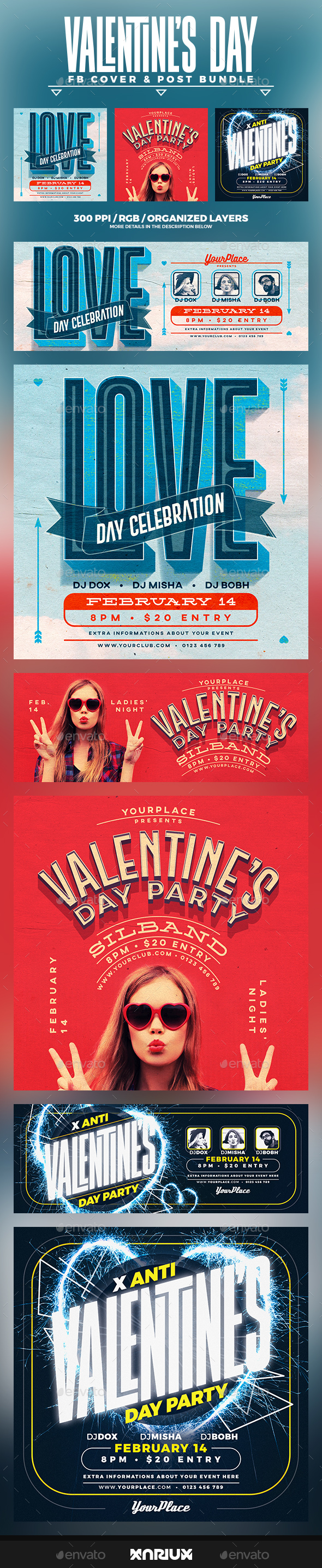 Valentine's Day Facebook Cover Bundle - Social Media Web Elements