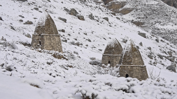 Group of Dolmens Covered with Snow