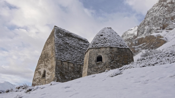 Historical Grave Crypts in the Mountains in Winter