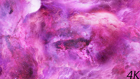 Flying Through Abstract Abstract Purple and Pink Nebulae in Space