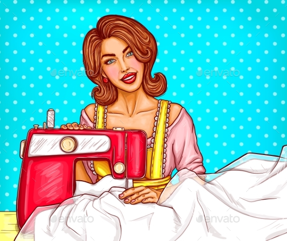 Pop Art Woman Dressmaker Seamstress or Sewer - People Characters
