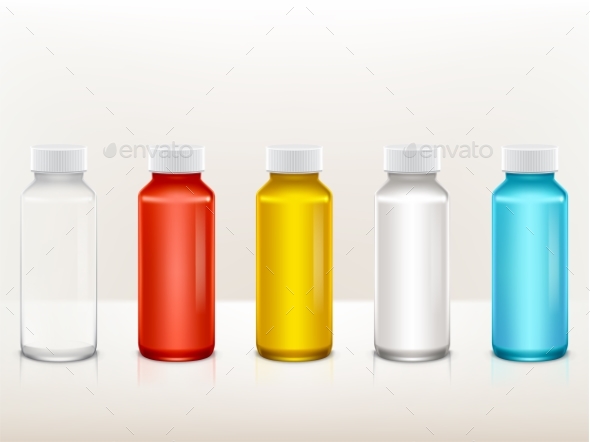 Vector Realistic Plastic Medical Paint Bottle Set - Man-made Objects Objects