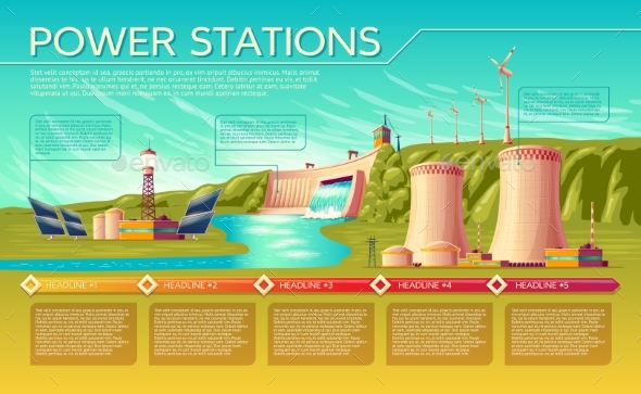 Vector Power Stations Infographics Template - Industries Business