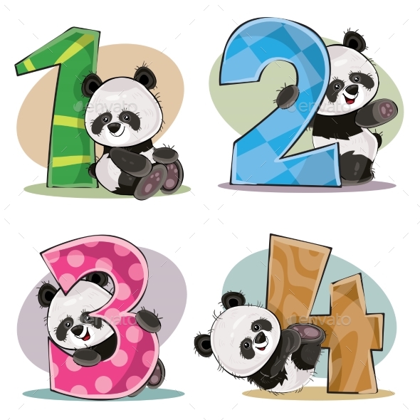 Vector Set of Baby Panda Bears with Numbers - Birthdays Seasons/Holidays