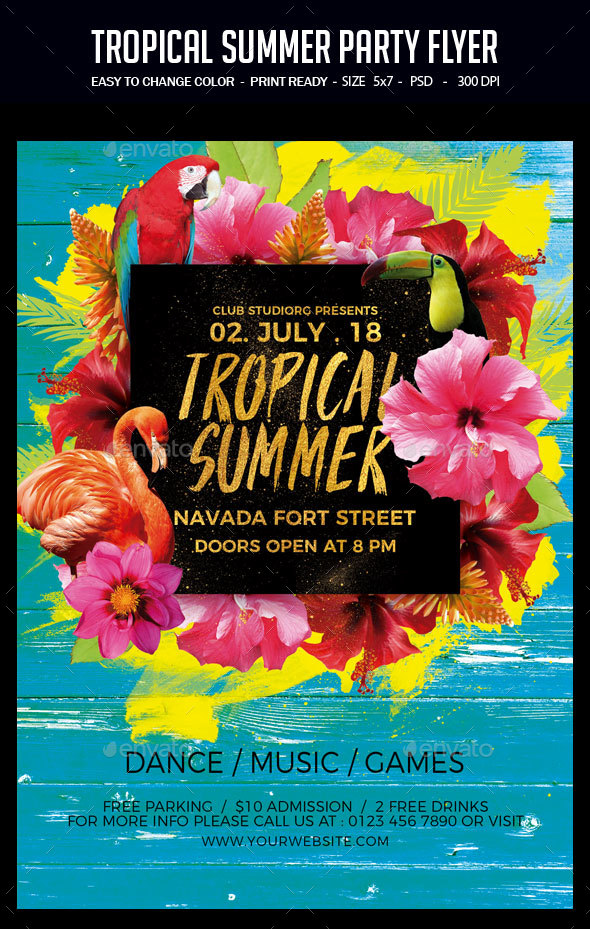 Tropical Summer Party Flyer - Clubs & Parties Events