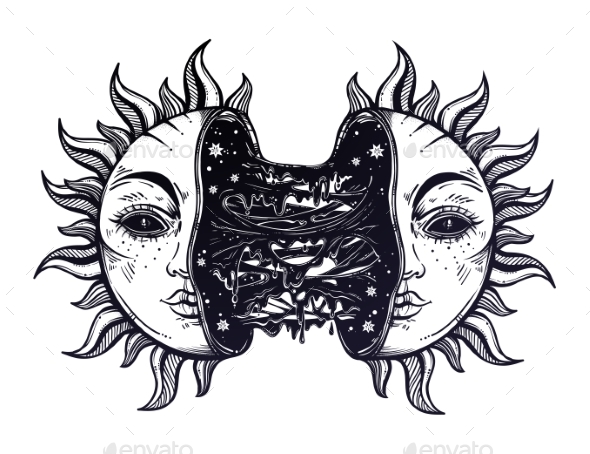 Sun Broken in Two Half Open and Full of Slime Goo - Monsters Characters