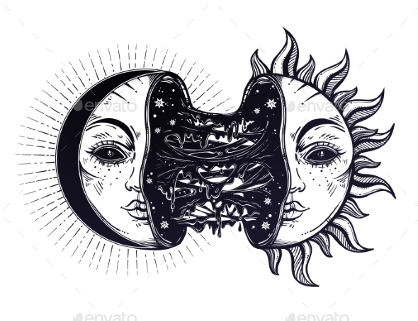 Moon Crescent Turning Into Black Sun Full of Slime - Monsters Characters