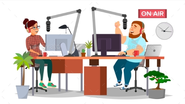 Radio DJ Man and Woman Vector Broadcasting - People Characters