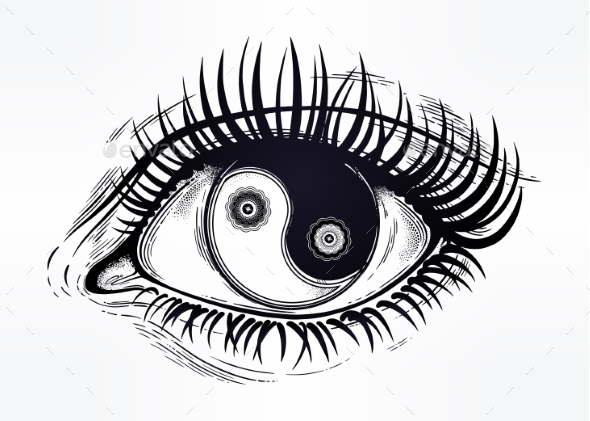 Eye with Pupil As Yin and Yang Symbol - People Characters