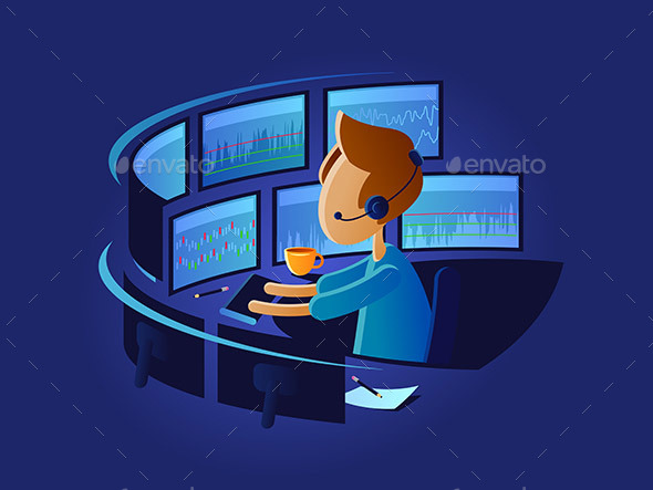 Exchange Trader in Workplace - People Characters