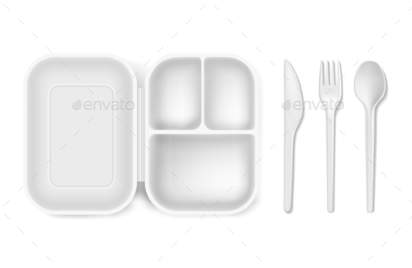 Disposable Plastic Vector Illustration of Lunch - Man-made Objects Objects