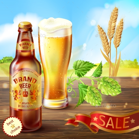 Vector Realistic Promotion Banner for Beer Brand - Food Objects