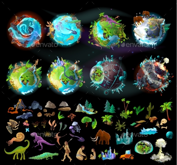 Set of Planets and Elements for Game Design - Nature Conceptual