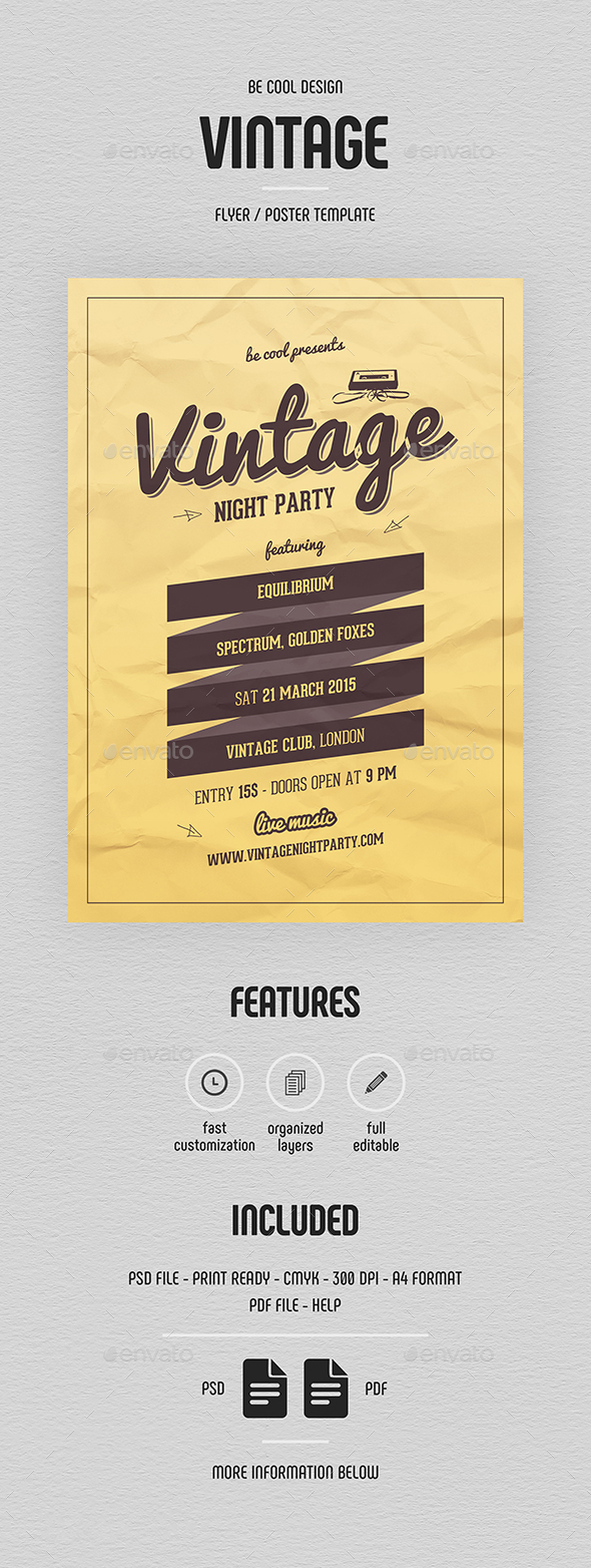 Vintage Night Party Flyer/Poster - Clubs & Parties Events