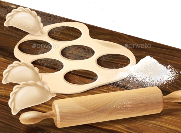 Process of Making Dumplings Vector Illustration - Food Objects