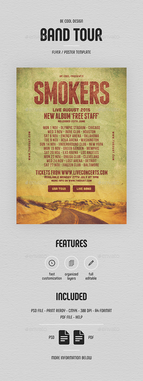 Grunge Band Tour Flyer/Poster - Concerts Events