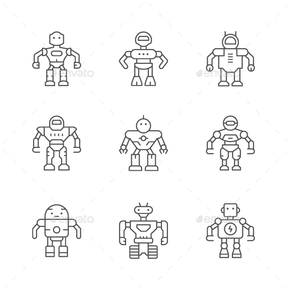 Set Line Icons of Robot - Man-made objects Objects