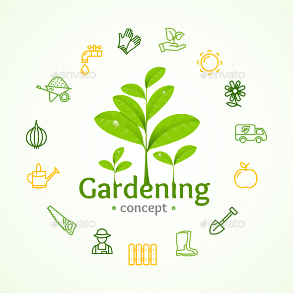 Gardening Sign Round Design Template Line Icon Concept - Flowers & Plants Nature