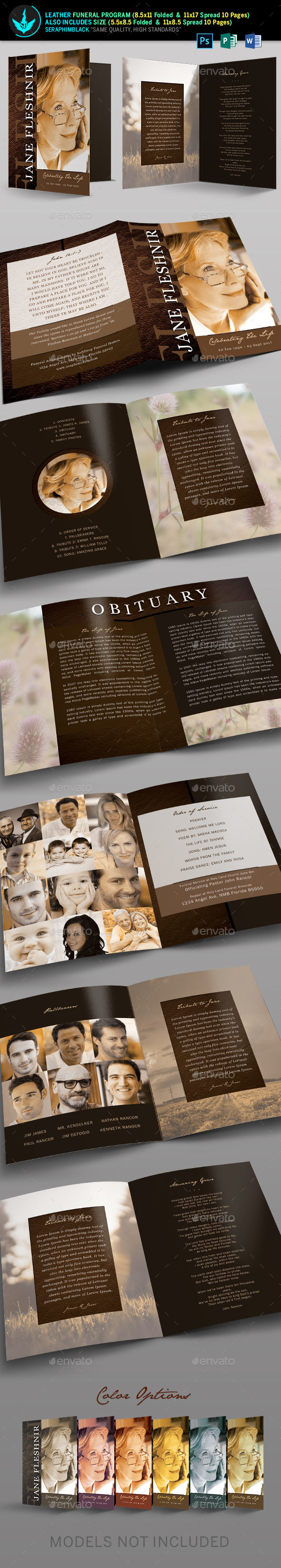 Leather Funeral Program Template - Brochures Print Templates