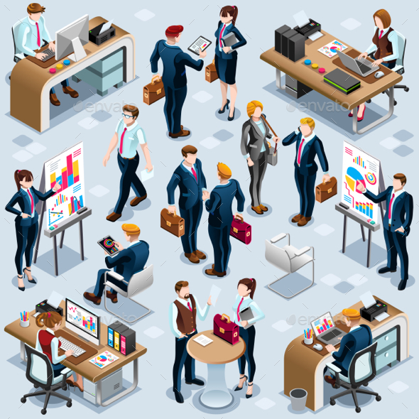 Isometric People Infograph 3D Icon Set Vector Illustration - Vectors