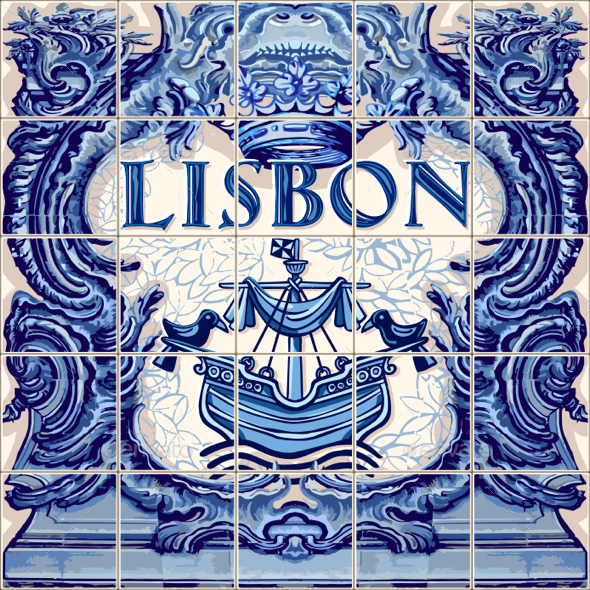 Lisbon Ceramic Tile Vector Lisboa Souvenir - Vectors
