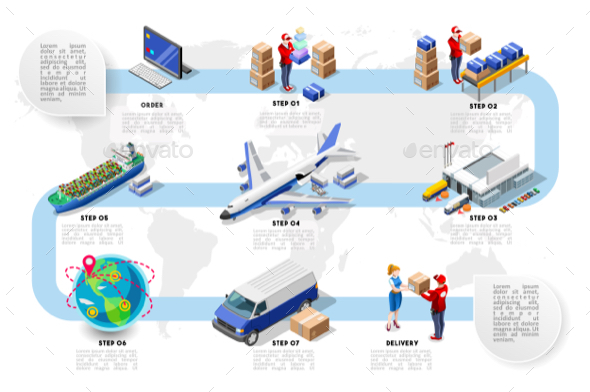 Logistics Vehicle Freight 3D Set - Vectors