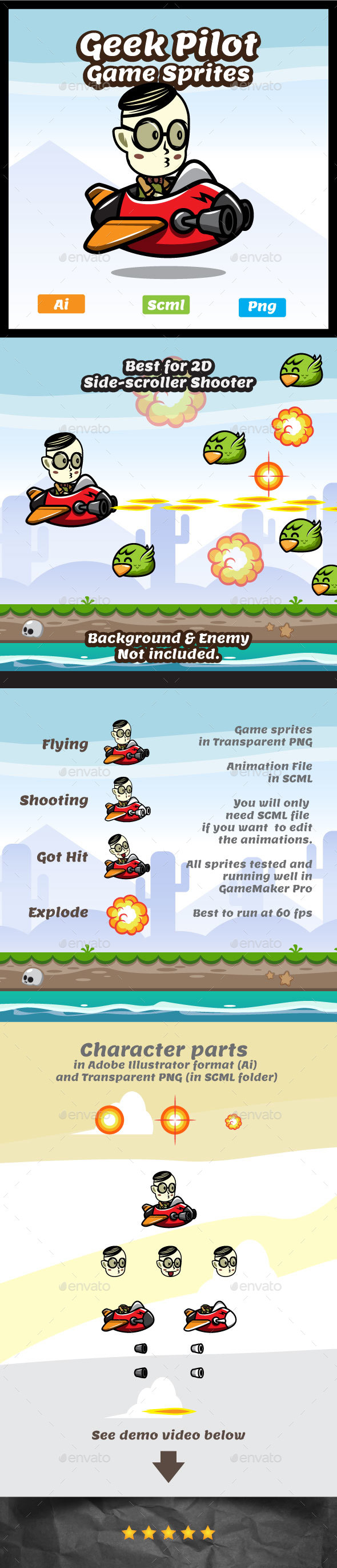 Geek Pilot Game Asset - Aircraft Game Character Sprites - Sprites Game Assets