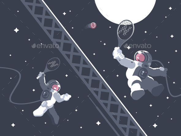 Astronauts Playing Tennis in Outer Space - People Characters