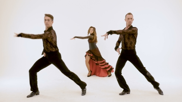 Three Professional Ballet Dancers, Retro Dance in Studio, on White Background.