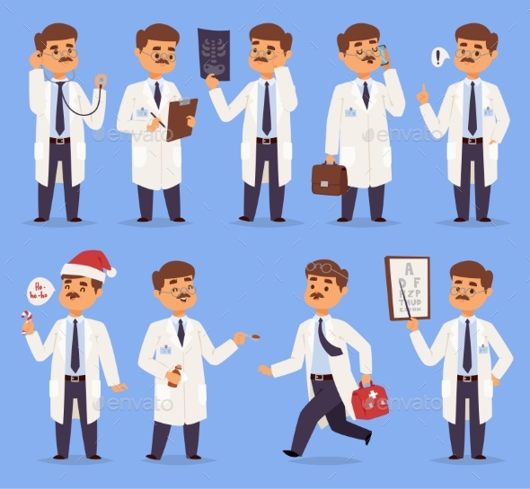 Doctor Man Vector Character Different Pose Nursery - People Characters