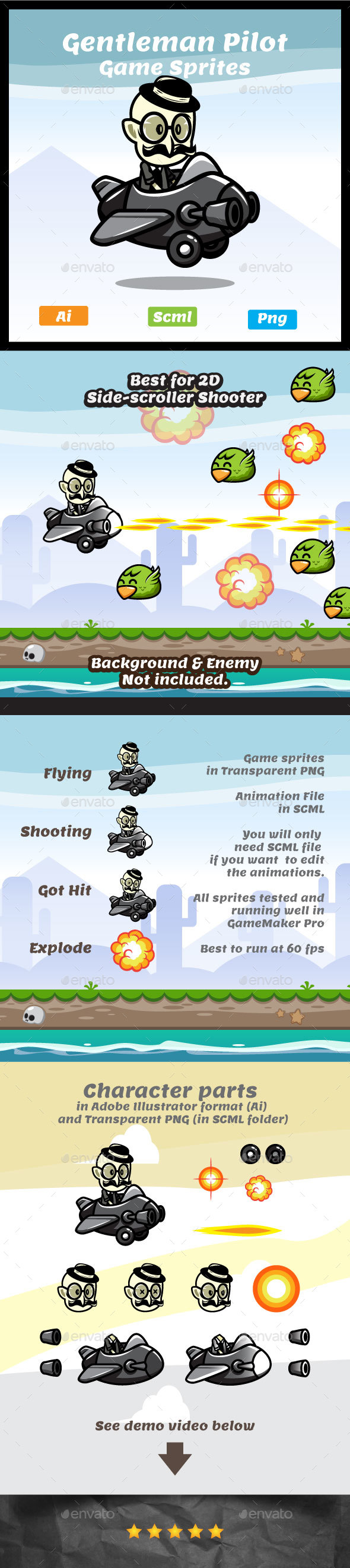 Gentleman Pilot - Aircraft Game Asset Sprites - Sprites Game Assets