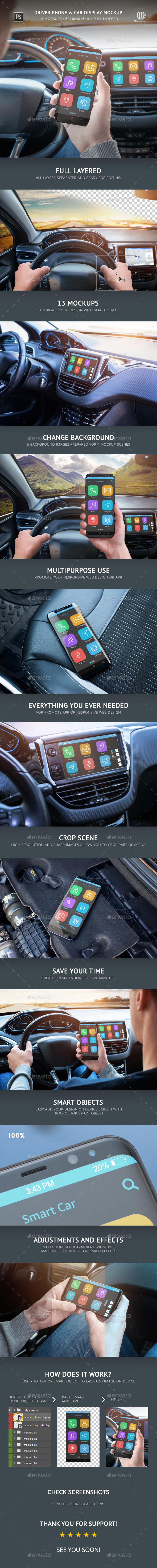 Driver Phone & Car Display Mockup - Mobile Displays