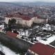 Aerial Beatiful Grimly View on Uzhhorod Castle in Winter. - VideoHive Item for Sale