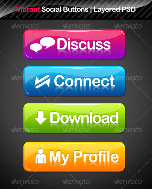 Vibrant Friendly Social Buttons - Buttons Web Elements