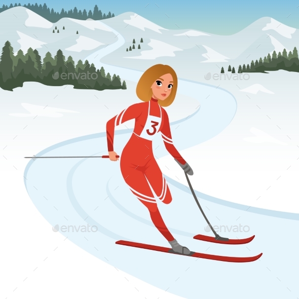 Girl Athlete Taking Part in Skiing Competition - Sports/Activity Conceptual
