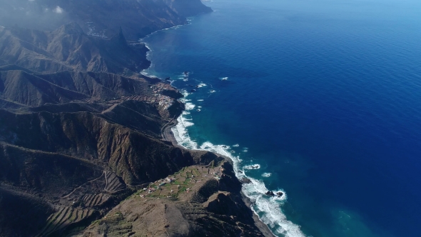 Flight Over Beautiful Mountains Near Ocean Shore