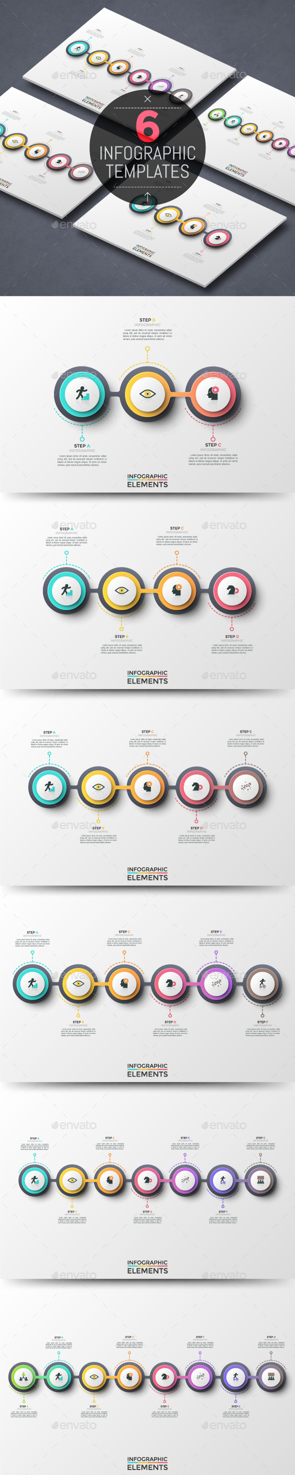 Futuristic Infographic Timelines (6 Items) - Infographics