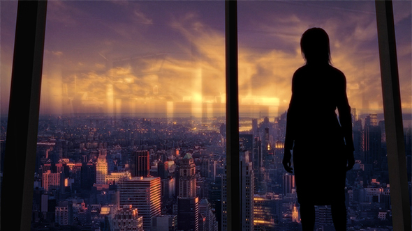 Young Business Woman Admire Cityscape At Night