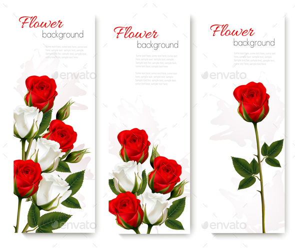 Set of Holiday Banners with Red and White Flowers - Flowers & Plants Nature