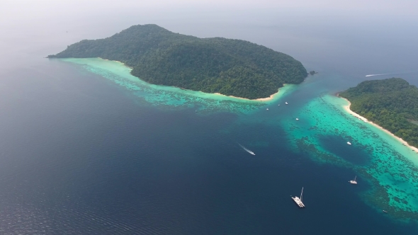 Aerial Panorama View of Beach, Corals and Sea alt