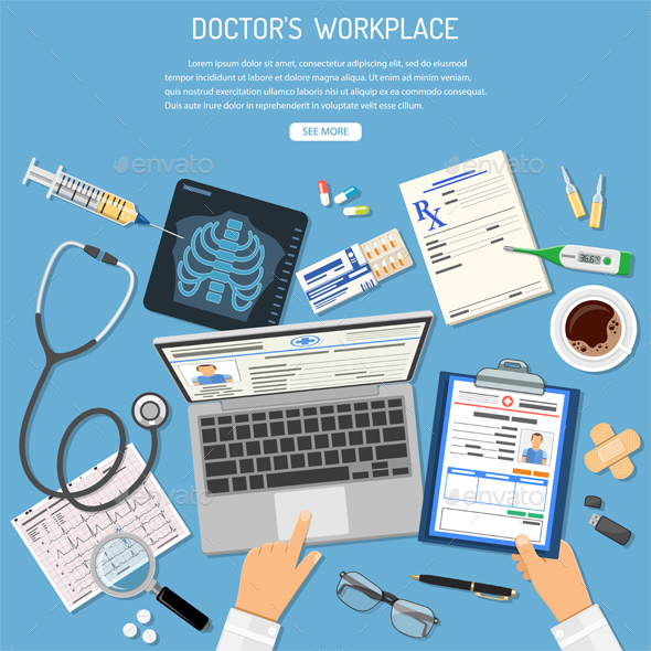 Doctors Workplace and Medical Diagnostics Concept - Health/Medicine Conceptual
